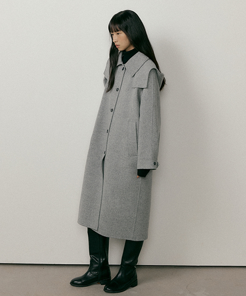 LINGSEOUL(リングソウル)の「handemade hooded long coat-gray(チェスターコート・レディース・グレー・FREE)」の2枚目の写真