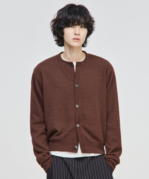 Round‑neck loop knit cardigan [brown] — круглый вязаный кардиган, коричневый