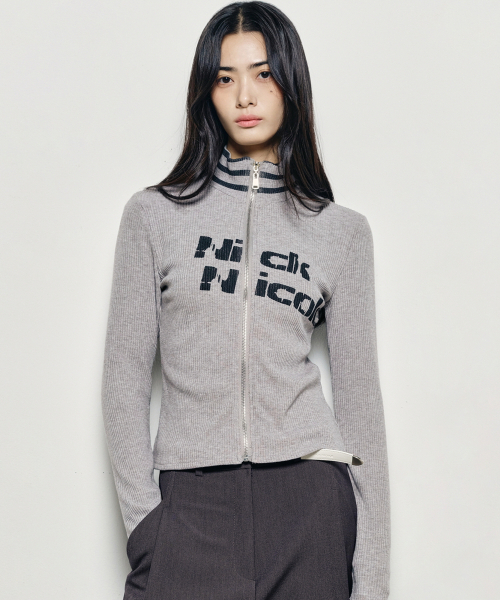 NICK&NICOLE(ニックアンドニコール)の「NICOLE SLIM RIBBED KNIT ZIP UP_GRAY(ニット/セーター・レディース・杢グレー・FREE)」の1枚目の写真