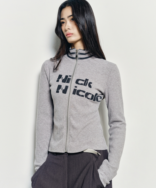 NICK&NICOLE(ニックアンドニコール)の「NICOLE SLIM RIBBED KNIT ZIP UP_GRAY(ニット/セーター・レディース・杢グレー・FREE)」の2枚目の写真