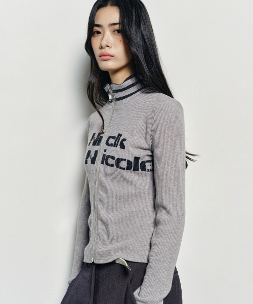 NICK&NICOLE(ニックアンドニコール)の「NICOLE SLIM RIBBED KNIT ZIP UP_GRAY(ニット/セーター・レディース・杢グレー・FREE)」の3枚目の写真