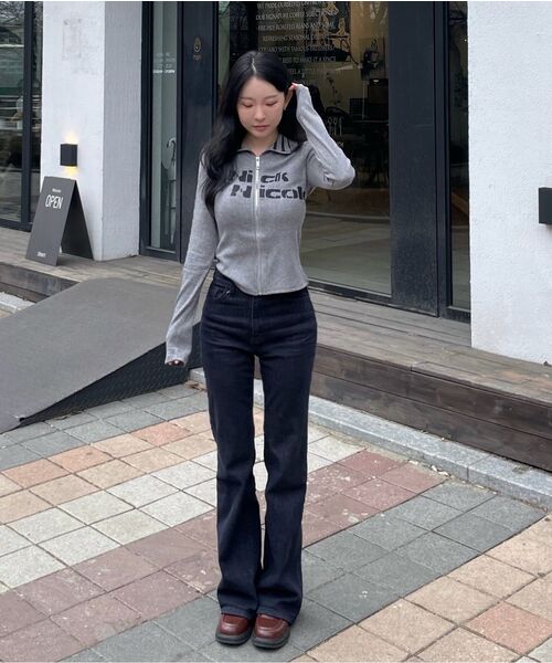 NICK&NICOLE(ニックアンドニコール)の「NICOLE SLIM RIBBED KNIT ZIP UP_GRAY(ニット/セーター・レディース・杢グレー・FREE)」の7枚目の写真