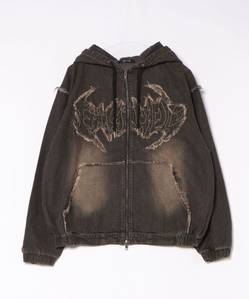 8(eight)(エイト)の「トライバルフリンジデニムZIPパーカー(パーカー・メンズ・ブラック/ブルー・MEDIUM/LARGE)」の1枚目の写真