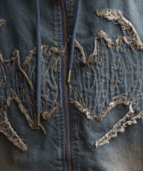 8(eight)(エイト)の「トライバルフリンジデニムZIPパーカー(パーカー・メンズ・ブラック/ブルー・MEDIUM/LARGE)」の13枚目の写真