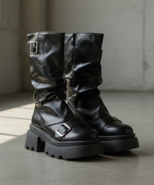 DESTROY ロングブーツ　エンジニア　本革厚底ブーツ　ビンテージ セール】軽量厚底 カバーロングブーツ エンジニアブーツ ヴィンテージ