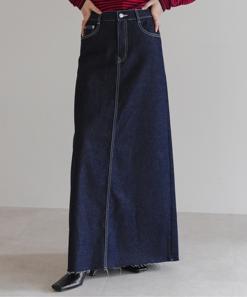 Bonjour Sagan(ボンジュールサガン)の「サイドゴムデニムロングスカート(デニムスカート・レディース・ブルー/インディゴブルー・FREE)」の2枚目の写真