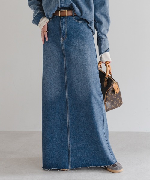 Bonjour Sagan(ボンジュールサガン)の「サイドゴムデニムロングスカート(デニムスカート・レディース・ブルー/インディゴブルー・FREE)」の1枚目の写真