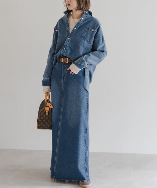 Bonjour Sagan(ボンジュールサガン)の「サイドゴムデニムロングスカート(デニムスカート・レディース・ブルー/インディゴブルー・FREE)」の14枚目の写真