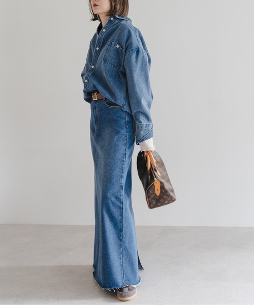 Bonjour Sagan(ボンジュールサガン)の「サイドゴムデニムロングスカート(デニムスカート・レディース・ブルー/インディゴブルー・FREE)」の16枚目の写真