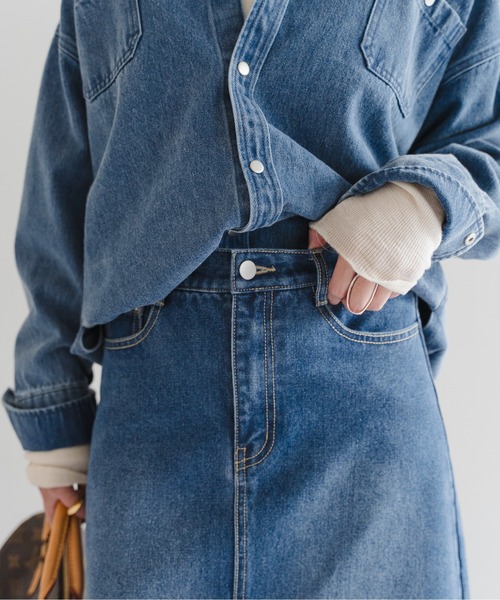 Bonjour Sagan(ボンジュールサガン)の「サイドゴムデニムロングスカート(デニムスカート・レディース・ブルー/インディゴブルー・FREE)」の19枚目の写真