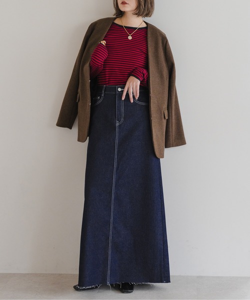 Bonjour Sagan(ボンジュールサガン)の「サイドゴムデニムロングスカート(デニムスカート・レディース・ブルー/インディゴブルー・FREE)」の3枚目の写真