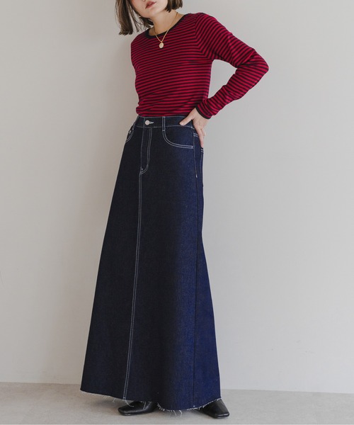 Bonjour Sagan(ボンジュールサガン)の「サイドゴムデニムロングスカート(デニムスカート・レディース・ブルー/インディゴブルー・FREE)」の4枚目の写真