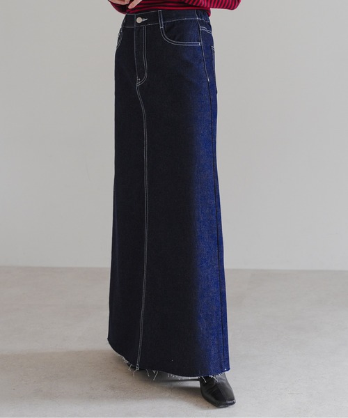 Mal⭐︎レレレさん⭐︎ブルーフロンセ デニムロングスカート Bonjour Sagan（ボンジュールサガン）の「サイドゴムデニムロング