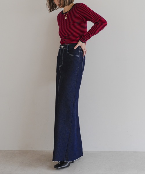 Bonjour Sagan(ボンジュールサガン)の「サイドゴムデニムロングスカート(デニムスカート・レディース・ブルー/インディゴブルー・FREE)」の6枚目の写真