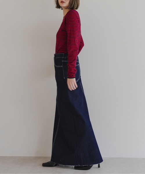 Bonjour Sagan(ボンジュールサガン)の「サイドゴムデニムロングスカート(デニムスカート・レディース・ブルー/インディゴブルー・FREE)」の7枚目の写真