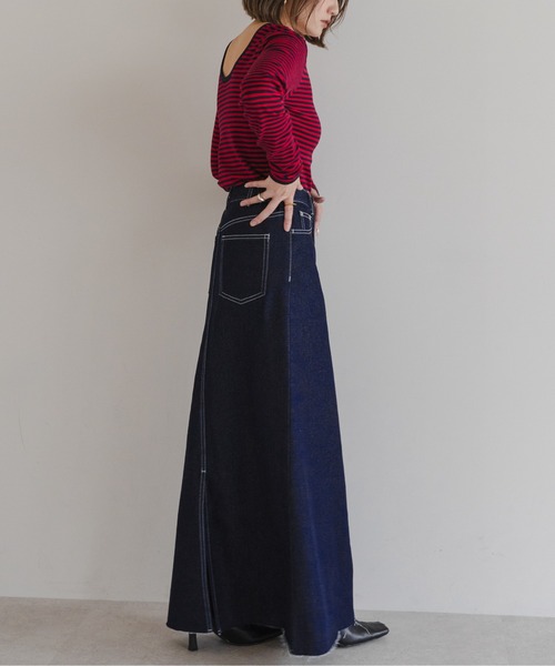 Bonjour Sagan(ボンジュールサガン)の「サイドゴムデニムロングスカート(デニムスカート・レディース・ブルー/インディゴブルー・FREE)」の8枚目の写真