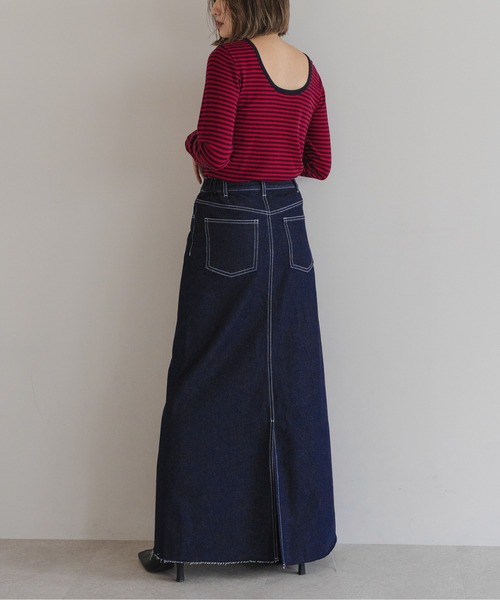 Bonjour Sagan(ボンジュールサガン)の「サイドゴムデニムロングスカート(デニムスカート・レディース・ブルー/インディゴブルー・FREE)」の10枚目の写真