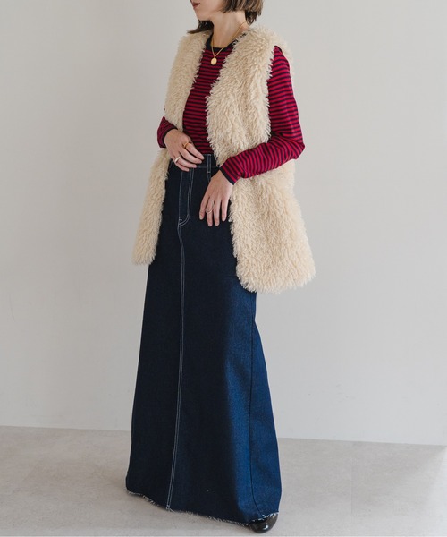 Bonjour Sagan(ボンジュールサガン)の「サイドゴムデニムロングスカート(デニムスカート・レディース・ブルー/インディゴブルー・FREE)」の12枚目の写真