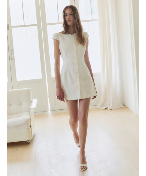 スリムボタンダウンドレス、オフホワイト