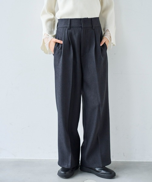 mil（ミル）の「ハイウエスト スラックスパンツ【585147】（スラックス・レディース・チャコールグレー/ダークブラウン/ダークベージュ・FREE/S-Short/S-Regular/M-Short/M-Regular）」の2枚目の写真