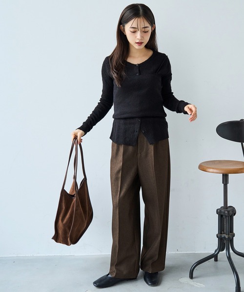 mil（ミル）の「ハイウエスト スラックスパンツ【585147】（スラックス・レディース・チャコールグレー/ダークブラウン/ダークベージュ・FREE/S-Short/S-Regular/M-Short/M-Regular）」の22枚目の写真