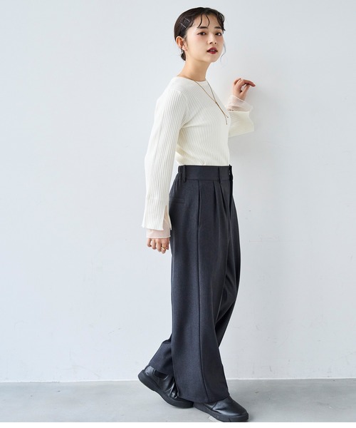 mil（ミル）の「ハイウエスト スラックスパンツ【585147】（スラックス・レディース・チャコールグレー/ダークブラウン/ダークベージュ・FREE/S-Short/S-Regular/M-Short/M-Regular）」の7枚目の写真