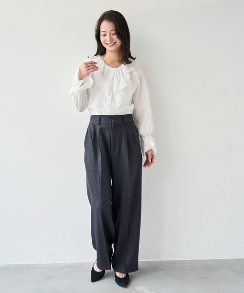 mil（ミル）の「ハイウエスト スラックスパンツ【585147】（スラックス・レディース・チャコールグレー/ダークブラウン/ダークベージュ・FREE/S-Short/S-Regular/M-Short/M-Regular）」の14枚目の写真