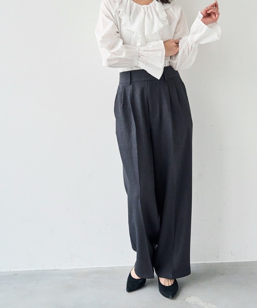 mil（ミル）の「ハイウエスト スラックスパンツ【585147】（スラックス・レディース・チャコールグレー/ダークブラウン/ダークベージュ・FREE/S-Short/S-Regular/M-Short/M-Regular）」の17枚目の写真