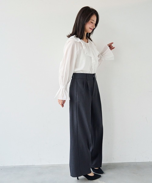 mil（ミル）の「ハイウエスト スラックスパンツ【585147】（スラックス・レディース・チャコールグレー/ダークブラウン/ダークベージュ・FREE/S-Short/S-Regular/M-Short/M-Regular）」の16枚目の写真