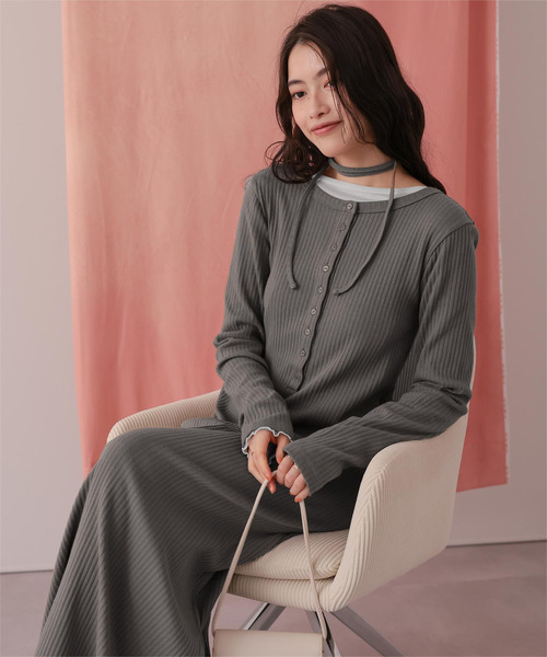 A Little Louder, Please-Rose Gray BW限定 26SS新作/2026 SPRING COLLECTION】チョーカー付きリブワンピース