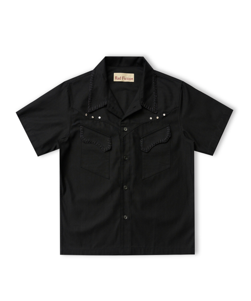 RUSTY HAND STITCH CURVED LINE SHIRT / BLACK STRIPE