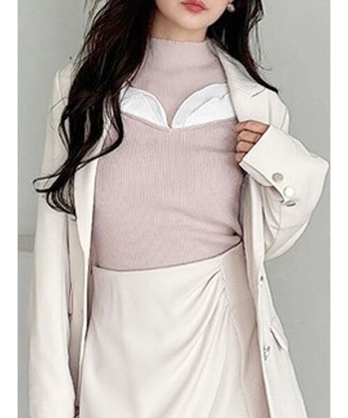 MERCURYDUO（マーキュリーデュオ）の「プリーツフリル使いニット（ニット/セーター・レディース・チャコールグレー/オフホワイト/ベージュ・FREE）」の3枚目の写真