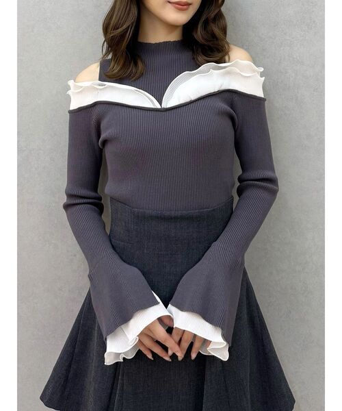 MERCURYDUO（マーキュリーデュオ）の「プリーツフリル使いニット（ニット/セーター・レディース・チャコールグレー/オフホワイト/ベージュ・FREE）」の15枚目の写真