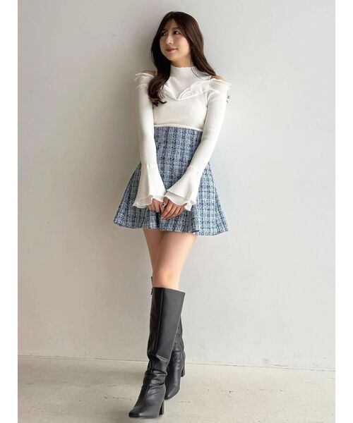 MERCURYDUO（マーキュリーデュオ）の「プリーツフリル使いニット（ニット/セーター・レディース・チャコールグレー/オフホワイト/ベージュ・FREE）」の12枚目の写真