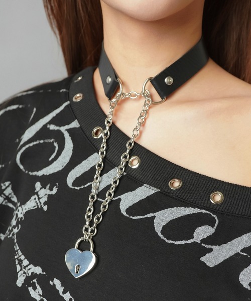 合皮チョーカー/鍵付きハート南京錠（チョーカー）｜SPINNS（スピンズ