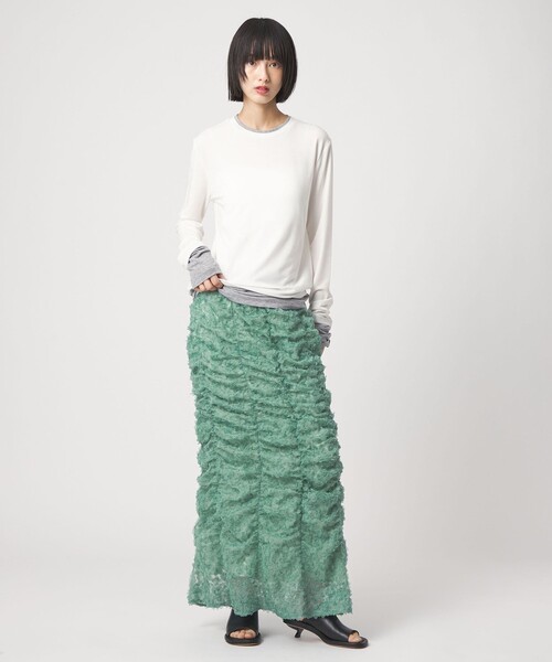 EMMEL REFINES（エメルリファインズ）の「＜EMMEL REFINES＞EM ドットペタル ギャザースカート（スカート・レディース・オフホワイト/ライム・M/S）」の6枚目の写真