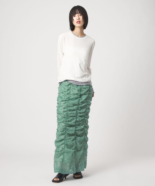 EMMEL REFINES（エメルリファインズ）の「＜EMMEL REFINES＞EM ドットペタル ギャザースカート（スカート・レディース・オフホワイト/ライム・M/S）」の7枚目の写真