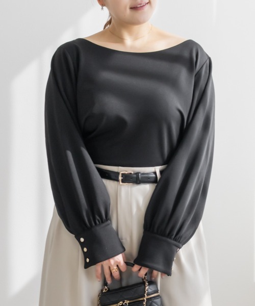 CLETTE（クレット）の「CLETTEオリジナルボートネックカットソーブラウス（シャツ/ブラウス・レディース・ブラック/ピンクベージュ/ホワイト・4L/3L/LL）」の3枚目の写真