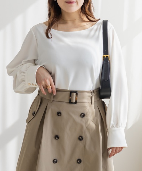 CLETTE（クレット）の「CLETTEオリジナルボートネックカットソーブラウス（シャツ/ブラウス・レディース・ブラック/ピンクベージュ/ホワイト・4L/3L/LL）」の5枚目の写真