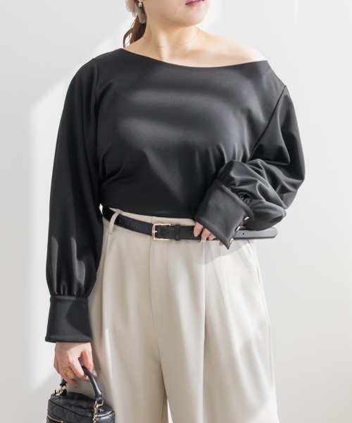 CLETTE（クレット）の「CLETTEオリジナルボートネックカットソーブラウス（シャツ/ブラウス・レディース・ブラック/ピンクベージュ/ホワイト・4L/3L/LL）」の7枚目の写真