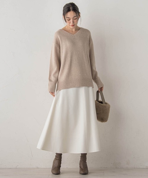 Droite lautreamont（ドロワットロートレアモン）の「両面起毛ストレッチスカート≪洗濯機で洗える≫（スカート・レディース・オフホワイト/キャメル/ブラック・M）」の14枚目の写真