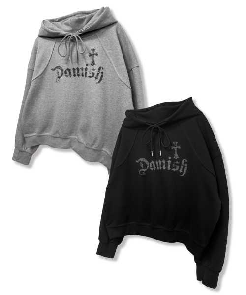 DAMISH(ダミシュ)の「ゴシッククロスアーチレタリングフード_グレー(パーカー・レディース・グレー・MEDIUM/LARGE)」の2枚目の写真