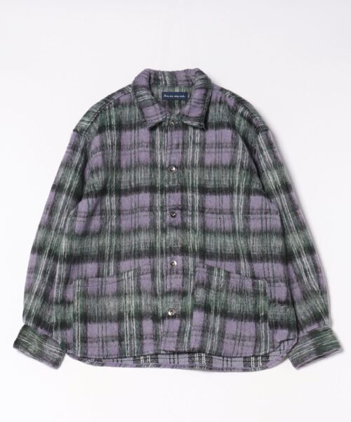 many men many mind(メニーメンメニーマインド)の「★many men many mind★シャギーチェックルーズシャツブルゾン(カバーオール・メンズ・マスタード/パープル・MEDIUM/LARGE)」の2枚目の写真