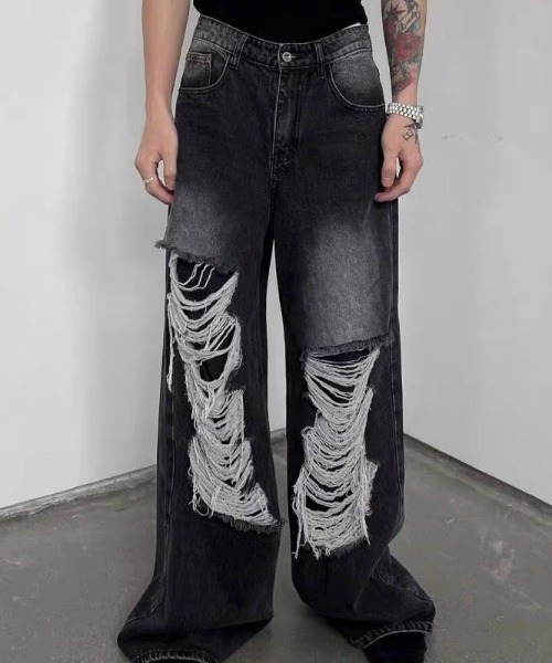 CELENA BEATS（セレナビーツ）の「クラッシュ ダメージ ワイド ストレート デニムパンツ（デニムパンツ・メンズ・ブルー/ブラック・L/M）」の20枚目の写真