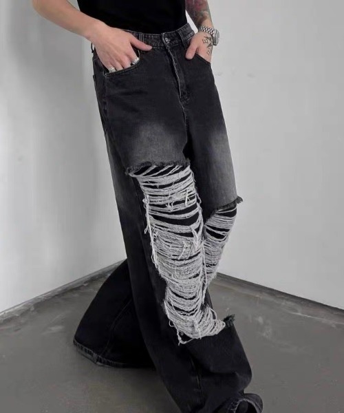 CELENA BEATS（セレナビーツ）の「クラッシュ ダメージ ワイド ストレート デニムパンツ（デニムパンツ・メンズ・ブルー/ブラック・L/M）」の18枚目の写真