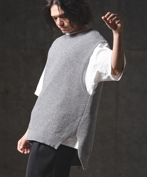 GLIMCLAP(グリムクラップ)の「mcg3763-Soft Gauge Knit Vest ニットベスト(201-012-gls-cg)(ベスト・メンズ・グレー/オフホワイト/ブルー/ブラック・S/L/M)」の4枚目の写真