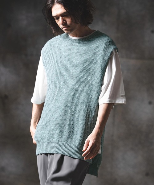 GLIMCLAP(グリムクラップ)の「mcg3763-Soft Gauge Knit Vest ニットベスト(201-012-gls-cg)(ベスト・メンズ・グレー/オフホワイト/ブルー/ブラック・S/L/M)」の1枚目の写真