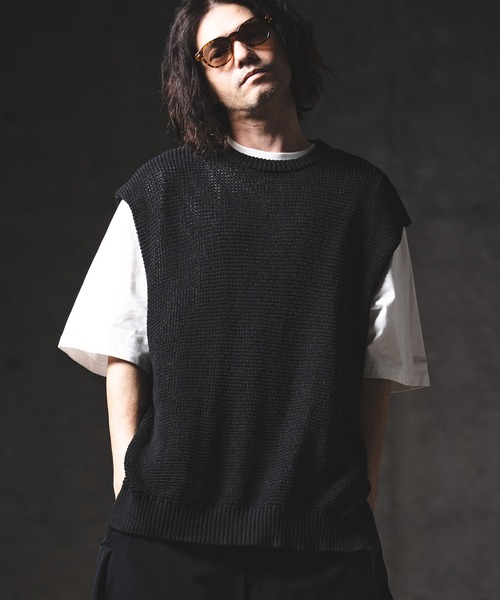 GLIMCLAP(グリムクラップ)の「mcg3763-Soft Gauge Knit Vest ニットベスト(201-012-gls-cg)(ベスト・メンズ・グレー/オフホワイト/ブルー/ブラック・S/L/M)」の3枚目の写真