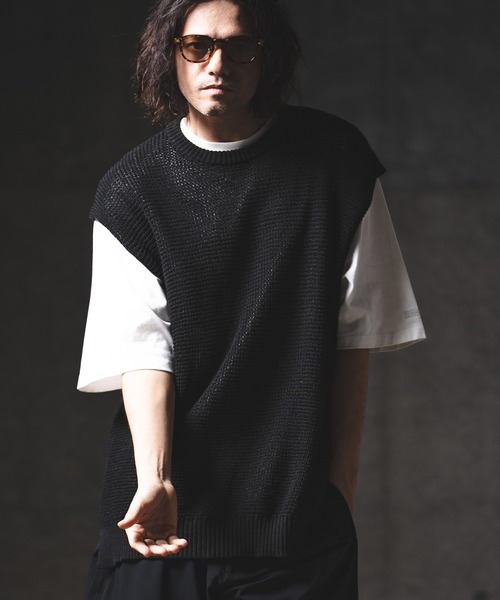GLIMCLAP(グリムクラップ)の「mcg3763-Soft Gauge Knit Vest ニットベスト(201-012-gls-cg)(ベスト・メンズ・グレー/オフホワイト/ブルー/ブラック・S/L/M)」の13枚目の写真