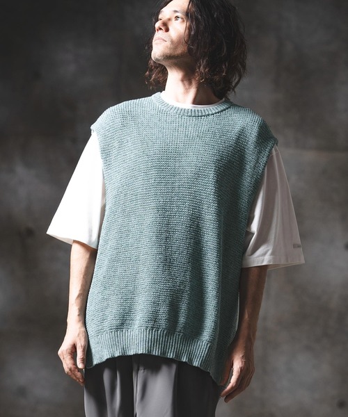 GLIMCLAP(グリムクラップ)の「mcg3763-Soft Gauge Knit Vest ニットベスト(201-012-gls-cg)(ベスト・メンズ・グレー/オフホワイト/ブルー/ブラック・S/L/M)」の17枚目の写真